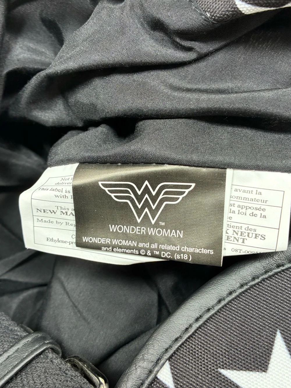 Wonder Woman Star Print Backpack Bag - Black, White & Red